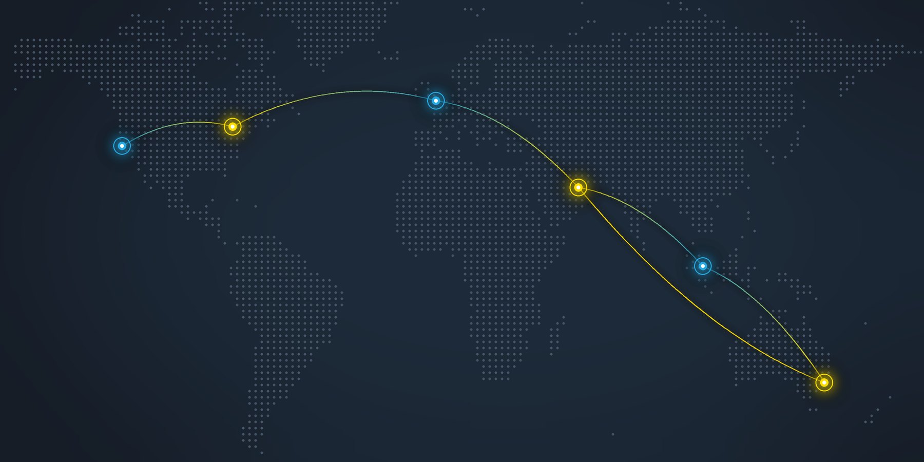 Dotted world map linking the United States, Canada, the United Kingdom, the UAE, Singapore and Australia